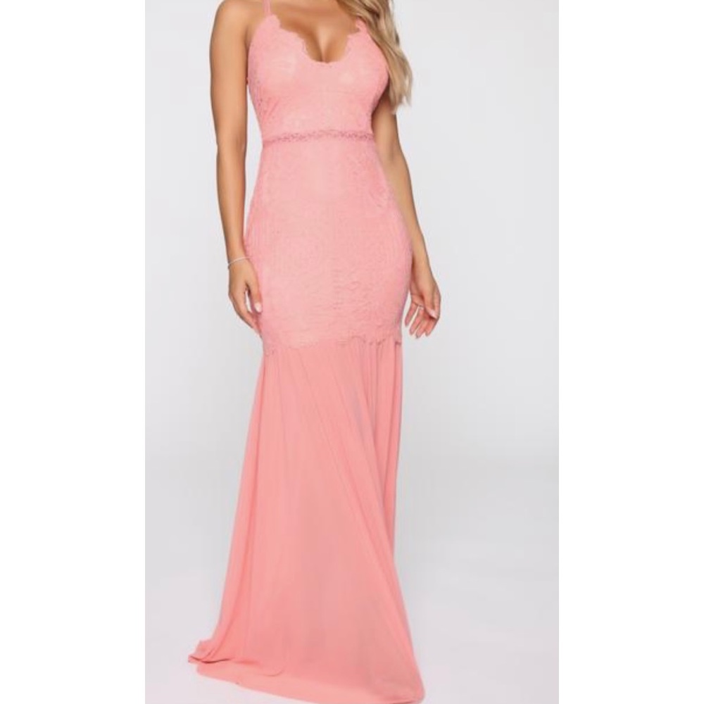 Long coral dress with lace